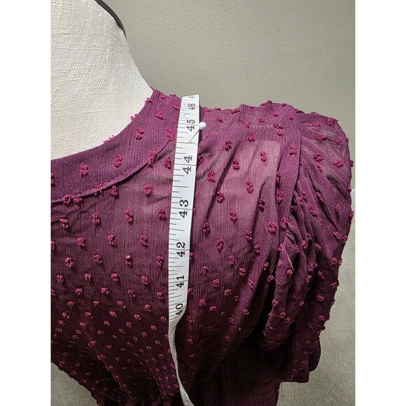 Sheer Plum Button-Front Textured Tunic Dress With Lace Sleeves Women's M/L - Picture 9 of 9